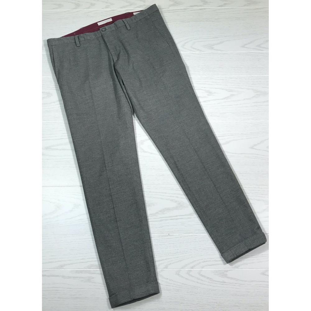 AT.P.CO Wool Blend Dress Pants Men 34x30 Gray Cuffed Slim Trousers Made In Italy
